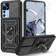 MTK Moveteck Xiaomi Mi 12T / 12T Pro Uyumlu Kılıf Sürgülü Kamera Korumalı Zırh Tank Armor Koruyucu Kapak Kızaklı Lens