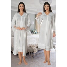 Effortt Model 2425 Ekru Sabahlıklı Lohusa Gecelik TAKIM2425