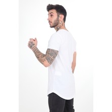 The One Beyaz Pis Yaka Oval Kesim Slim Fit %100 Pamuklu Kısa Kol Basic T-Shirt