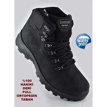 1231 Scooter Ortopedik SU GEÇİRMEZ Hakiki Deri Outdoor Erkek Siyah Bot Ayakkabı