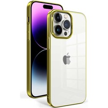 CoverZone iPhone 14 Pro ile Uyumlu Şeffaf Pürüzsüz Renkli Kenar Kılıf Special Sun Kapak Gold