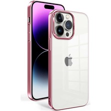 CoverZone iPhone 14 Pro ile Uyumlu Şeffaf Pürüzsüz Renkli Kenar Kılıf Special Sun Kapak Rosegold