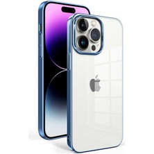 CoverZone iPhone 14 Pro ile Uyumlu Şeffaf Pürüzsüz Renkli Kenar Kılıf Special Sun Kapak Mavi Açık