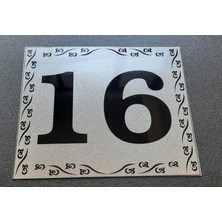 Kapı Numarası 10X12 cm  Metalik Gümüş Gri Üzeri Siyah Baskı Kendinden Yapışkanlı No:16