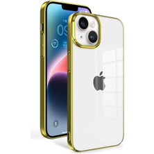 CoverZone iPhone 14 Plus ile Uyumlu Şeffaf Pürüzsüz Renkli Kenar Kılıf Special Sun Kapak Gold