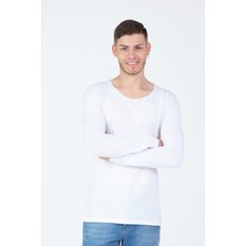 The One Siyah Kesik Yaka Uzun Kol %100 Pamuk Basic T-Shirt