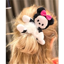 Queen Aksesuar Pofuduk Tüylü Peluş Minnie Mouse Oyuncak Lastik Toka Yetişkin Çocuk Tokası Beyaz