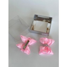 Queen Aksesuar Pembe 2' Li Kelebek Fiyonklu Kristal Taşlı Kız Çocuk Kız Bebek Pensli Toka