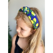 Queen Aksesuar Yeni Trend Süngerli Düğümlü Meyve Limon Desenli Yazlık Taç Kadın Çocuk Tacı Sarı Lacivert