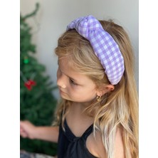 Queen Aksesuar Yeni Trend Süngerli Düğümlü Mini Piti Kareli Taç Kadın Çocuk Tacı Lila Mor