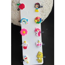 Queen Aksesuar 10 Lu Mini Figürlü Prenses Çiçek Meyve Unicorn Dondurma Gökkuşağı Bebek Çocuk Toka Seti No2