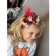 Queen Aksesuar Özel Tasarım Tüylü Ekose Altın Geyik Fiyonklu Saten Tacı Çocuk Yetişkin Taç