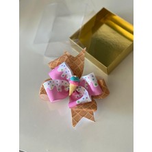 Queen Aksesuar Renkli Ice Dondurma Figürlü Pembe Kornet Metal Klipsli Anne Kız Çocuk Tokası