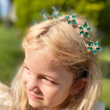 Queen Aksesuar Kristal Taşlı Dik Kraliçe Çiçek Motifli Metal Lüks Taç Kına Nişan Yetişkin Tacı Zümrüt