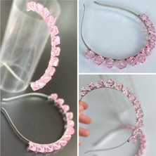 Queen Aksesuar Pembe Şeker Kristal Kesme Sıra Taşlı Metal Taç