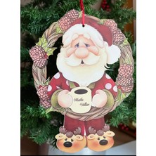 Queen Aksesuar Yeni Yıl Yılbaşı Ahşap Büyük Sevimli Noel Baba Çelenk Çam Ağacı Kapı Duvar Dekorasyon Süsü