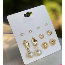Queen Aksesuar Özel Trend Moda Inci Gold Sarkıt Zikron Taş Küpe Seti