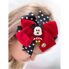 Queen Aksesuar Özel Tasarım Lüks Kırmızı Kadife Fiyonklu Puantiyeli Mickey Mouse Taç Çocuk Yetişkin Tacı