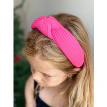 Queen Aksesuar Yeni Trend Süngerli Düğümlü Taç Kadın Çocuk Tacı Çizgili Neon Pembe