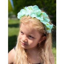 Queen Aksesuar Iri Yapay Ipek Tomurcuklu Çiçekli Kadın Çocuk Tacı Saten Taç Nişan Kına Su Yeşili