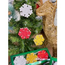 Queen Aksesuar Yeni Yıl Yılbaşı Hediye Kar Tanesi 12 Li Simli Çam Ağacı Süs Strafor Set Kutulu Gold Gümüş Kırmızı