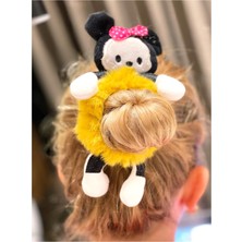 Queen Aksesuar Pofuduk Tüylü Peluş Minnie Mouse Oyuncak Lastik Toka Yetişkin Çocuk Tokası Sarı
