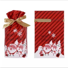 Queen Aksesuar Yeni Yıl Yılbaşı Temalı 1ADET Kırmızı Noel Baba Geyik Ambalaj Paket Poşet Hediye Kutusu Kurabiye