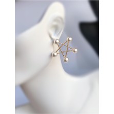 Queen Aksesuar Yeni Trend Lüks Zara Model Incili Yıldız Çelik Küpe Gold Altın