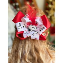 Queen Aksesuar Özel Tasarım Tüylü Köpekli Fiyonk Lüks Toka Klipsli Snoopy Kırmızı Beyaz