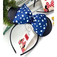 Queen Aksesuar Lisanslı Disney Minnie Mouse Puantiyeli Fiyonk Saten Taç Çocuk Yetişkin Tacı Lacivert