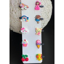 Queen Aksesuar 10 Lu Mini Figürlü Uyuyan Güzel Prenses Dondurma Unicorn Flamingo Gökkuşağı Bebek Çocuk Toka Seti N6