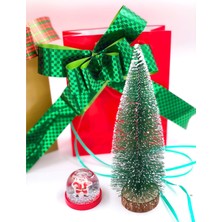 Queen Aksesuar Lüks Karlı Diken Dekorasyon Masa Çam Ağacı 30CM Noel Baba Kar Küresi Hediye Seti Çantalı