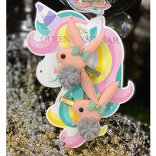 Queen Aksesuar Özel Tasarım Tavşan Taşlı Ponponlu Çocuk Bebek 2li Toka Set Mint Pembe