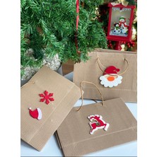 Queen Aksesuar Yeni Yıl Yılbaşı 1 Adet Hediyelik Karton Çanta 3 Boyutlu Desenli Noel Baba Geyik Kar Tanesi