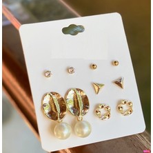 Queen Aksesuar Özel Trend Moda Gold Sarkıt Inci Zikron Taş Küpe Seti