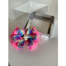 Queen Aksesuar Neon Pembe Unicornlu Gökkuşağı  Kız Çocuk Bebek  Doğum Günü Hediye  Klipsli Toka