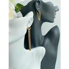 Queen Aksesuar Lüks Moda Zincir Çift Kullanım Küpe Gold Altın Halka Sarkıt
