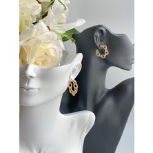 Queen Aksesuar Zara Model Lüks Burgu Zincir Halka Küpe Gold Altın