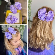 Queen Aksesuar Özel Tasarım Lila Mor Kristal Taşlı Ikili Fiyonk Taşlı Taç Seti Çocuk Yetişkin