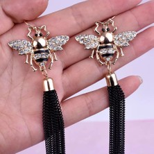Queen Aksesuar Moda Trend Arı Sinek Kristal Zikron Taşlı Uzun Zincir Sarkıt Lüks Küpe