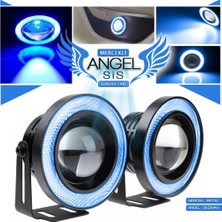 STS Oto Aksesuar Universal Mercekli LED Angel Sis Farı, 76MM Buz Mavi Renk