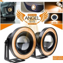 STS Oto Aksesuar Universal Mercekli LED Angel Sis Farı, 76MM Turuncu