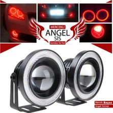 STS Oto Aksesuar Universal Mercekli LED Angel Sis Farı, 76MM Kırmızı Renk