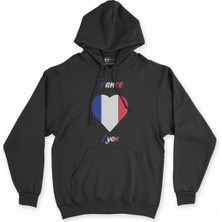 Cix Lyon Fransa Bayraklı Kalpli Siyah Sweatshirt Hoodie