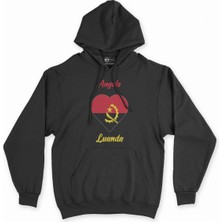Cix Luanda Angola  Bayraklı Kalpli Siyah Sweatshirt Hoodie