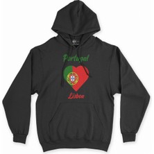 Cix Lizbon Portekiz Bayraklı Kalpli Siyah Sweatshirt Hoodie