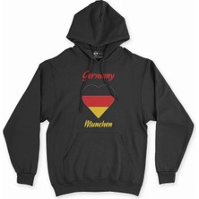 Cix Münih Almanya  Bayraklı Kalpli Siyah Sweatshirt Hoodie