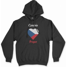 Cix Prag Çekya Bayraklı Kalpli Siyah Sweatshirt Hoodie