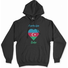Cix Bakü Azerbaycan Bayraklı Kalpli Siyah Sweatshirt Hoodie