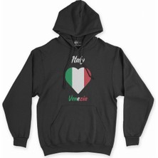 Cix Venedik Italya Bayraklı Kalpli Siyah Sweatshirt Hoodie